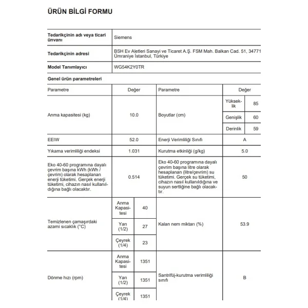 Siemens WG54K2Y0TR 10 kg 1400 Çamaşır Makinesi - Görsel 7