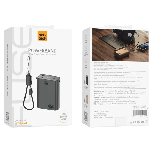 Nettech Nt-Pw41 20000 mAh Hızlı Şarj Type-C Kablolu Powerbank - Görsel 6