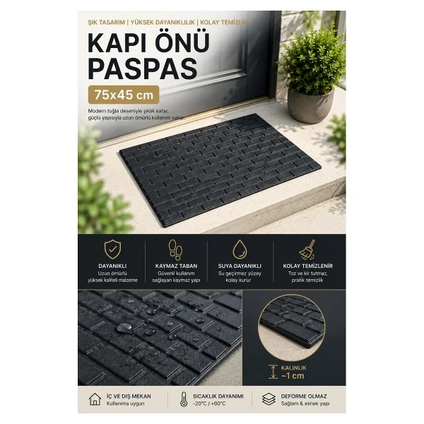 Black Gold Kapı Önü Paspas 75x45 Cm Kaymaz Tabanlı Yıkanabilir Çok Amaçlı Dış Mekan Paspası - Görsel 7