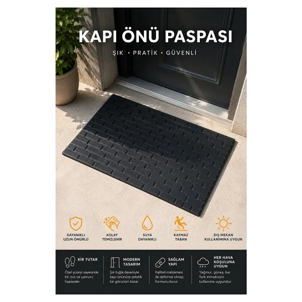 Black Gold Kapı Önü Paspas 75x45 Cm Kaymaz Tabanlı Yıkanabilir Çok Amaçlı Dış Mekan Paspası - Görsel 8