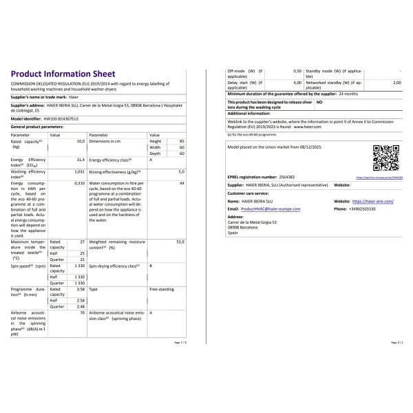 Haier Hw100-B14367eu 1400 Devir 10 Kg Çamaşır Makinesi - Görsel 9