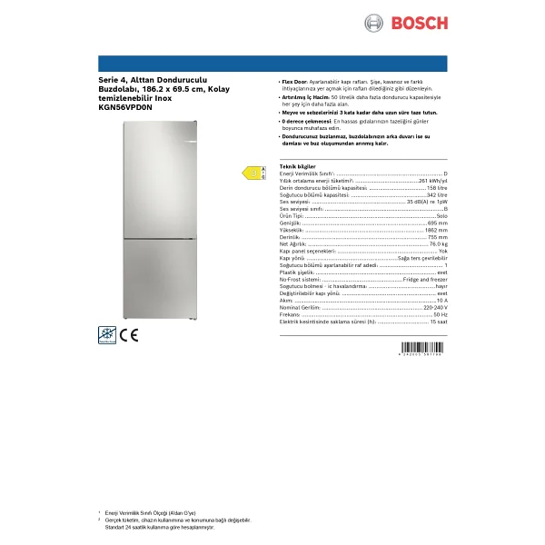 Bosch Kgn56vpd0n Kombi No Frost Buzdolabı - Görsel 8