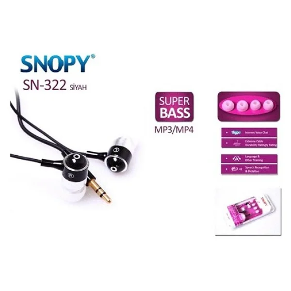 Snopy Sn-322 Siyah Kablolu Kulak İçi Kulaklık - Görsel 2