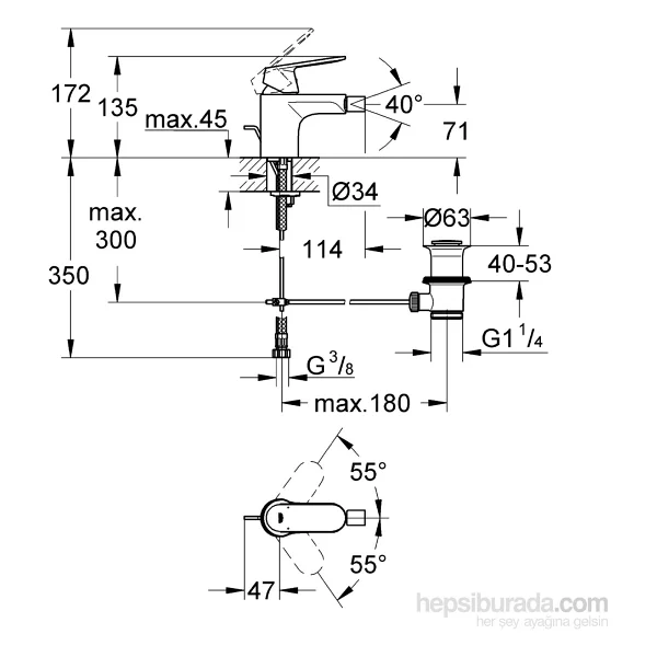 Grohe 32839000 Eurocosmo Tek Kumandalı Bide Bataryası - Görsel 7