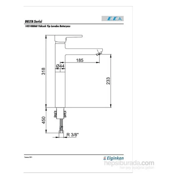 E.C.A. 102108860 Delta Yüksek Tip Lavabo Bataryası - Görsel 2