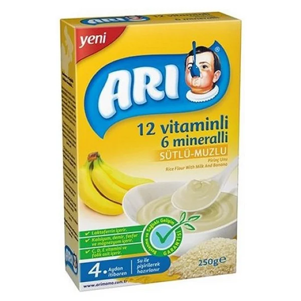 Arı Mama 12 Vitaminli 6 Mineralli Sütlü Muzlu Pirinç Unu Kaşık Maması 250 Gr - Görsel 5