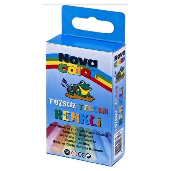Nova Color Tozsuz Renkli Tebeşir Seti - 10'lu Karışık Renkler, Standart Ölçüler, Düz Desen - Görsel 3