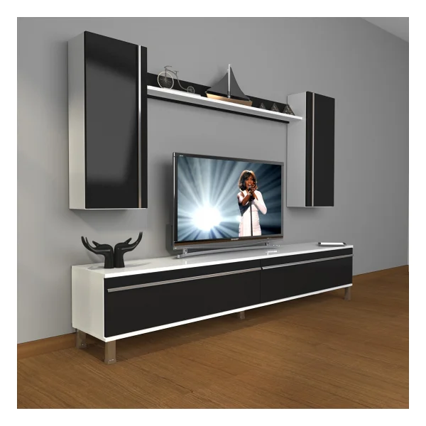 Decoraktiv Eko 5d Mdf Std Krom Ayaklı TV Ünitesi TV Sehpası Beyaz Siyah - Beyaz - Siyah - Görsel 2