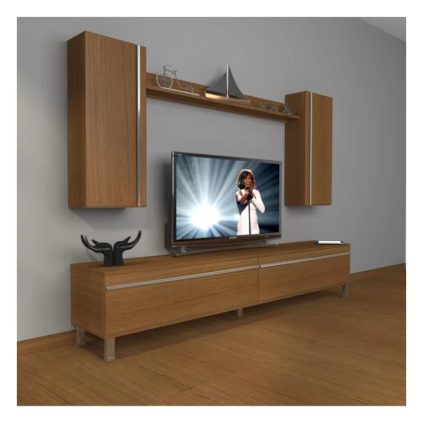 Decoraktiv Eko 5d Mdf Std Krom Ayaklı TV Ünitesi TV Sehpası Beyaz Siyah - Beyaz - Siyah - Görsel 6