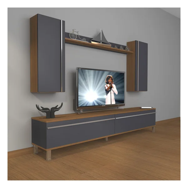 Decoraktiv Eko 5d Mdf Std Krom Ayaklı TV Ünitesi TV Sehpası Beyaz Siyah - Beyaz - Siyah - Görsel 5