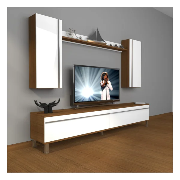 Decoraktiv Eko 5d Mdf Std Krom Ayaklı TV Ünitesi TV Sehpası Beyaz Siyah - Beyaz - Siyah - Görsel 7