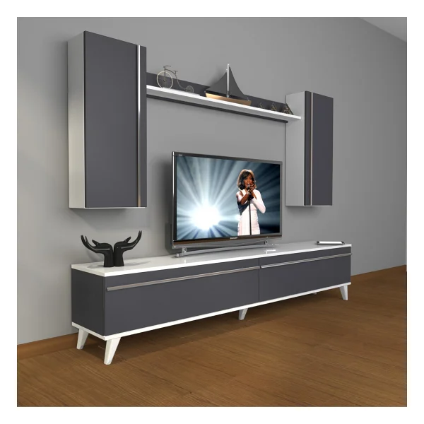 Decoraktiv Eko 5d Mdf Std Retro TV Ünitesi TV Sehpası Parlak Beyaz - Görsel 2