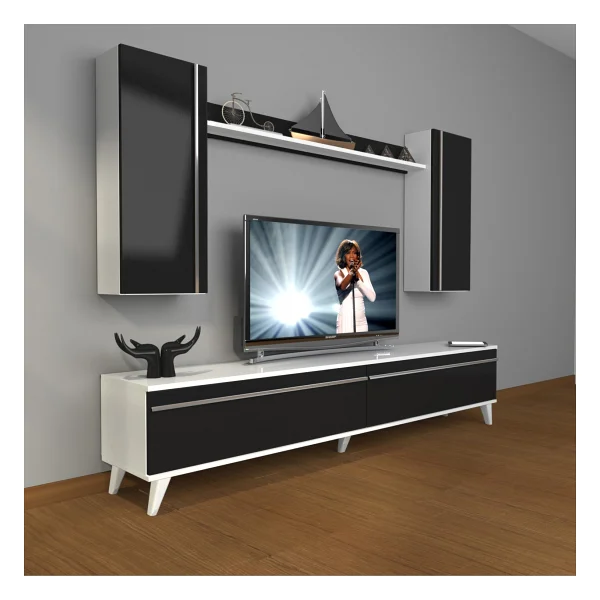 Decoraktiv Eko 5d Mdf Std Retro TV Ünitesi TV Sehpası Parlak Beyaz - Görsel 3