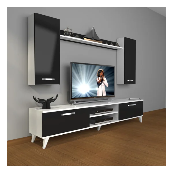 Decoraktiv Eko 5d Slm DVD Retro TV Ünitesi TV Sehpası Beyaz Ceviz - Beyaz - Ceviz - Görsel 3
