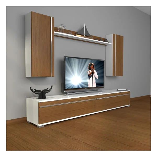 Decoraktiv Eko 5d Mdf Std Retro TV Ünitesi TV Sehpası Parlak Beyaz - Görsel 5