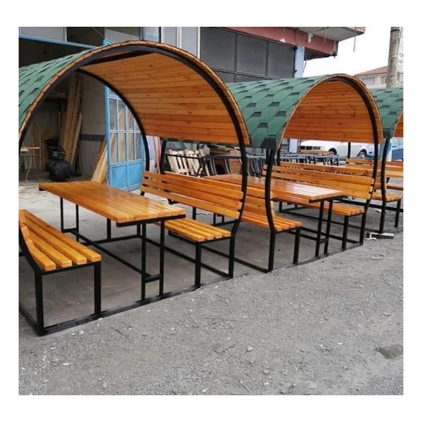 Puhu Aksesuar Bahçe Masası Ahşap Kamelya/Çardak Piknik Masası (8 Kişilik) - Görsel 2