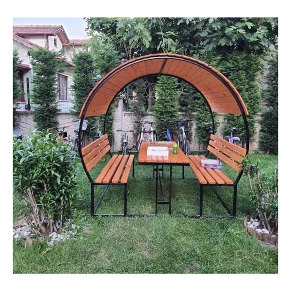 Puhu Aksesuar Bahçe Masası Ahşap Kamelya/Çardak Piknik Masası (8 Kişilik) - Görsel 4