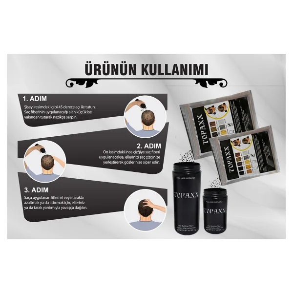 Topaxx 100 Gr Orta Kahve/Medium Brown Saç Fiber Topik Tozu - Görsel 2