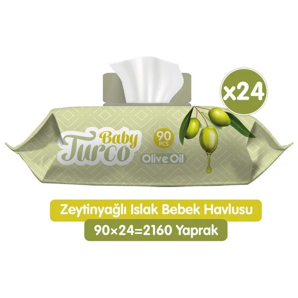Baby Turco Zeytinyağlı Islak Bebek Havlusu 24 X 90 Adet 2160 Yaprak Hassas Temizlik İçin - Görsel 6