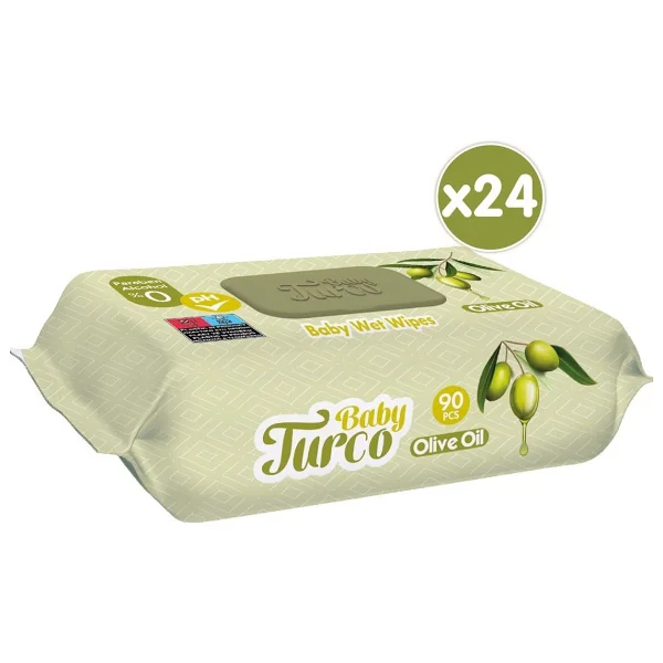 Baby Turco Zeytinyağlı Islak Bebek Havlusu 24 X 90 Adet 2160 Yaprak Hassas Temizlik İçin - Görsel 2