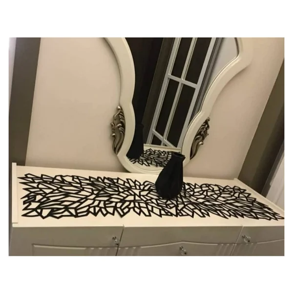 Sehara Runner - Masa Örtüsü - Sehpa Örtüsü - Suni Deri - 4 Parça Kahve Sunumluğu - Siyah - 32 X 100 Cm - Görsel 7