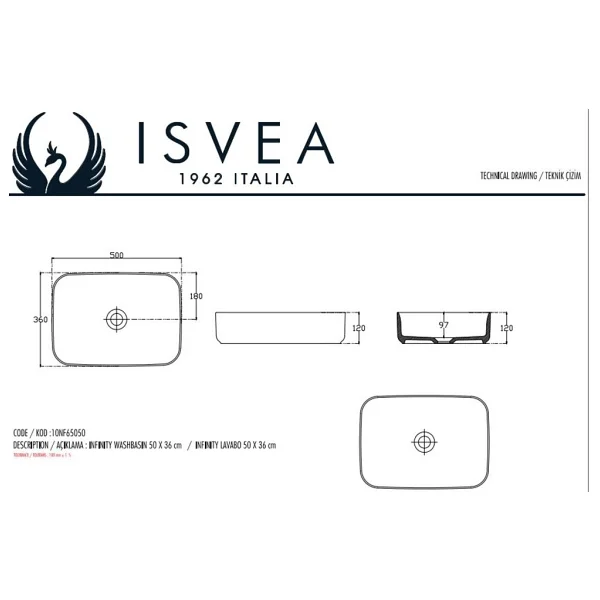 İsvea Infinity 50 Cm Mint Tezgah Üstü Lavabo - Görsel 2