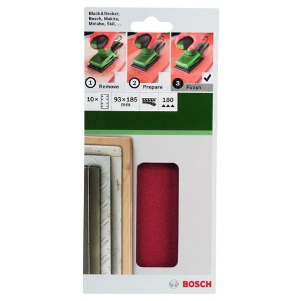 Bosch - Titreşimli Zımpara Kağıdı 10'lu, 93 X 185 Mm 180 Kum 8 Delik - Görsel 3