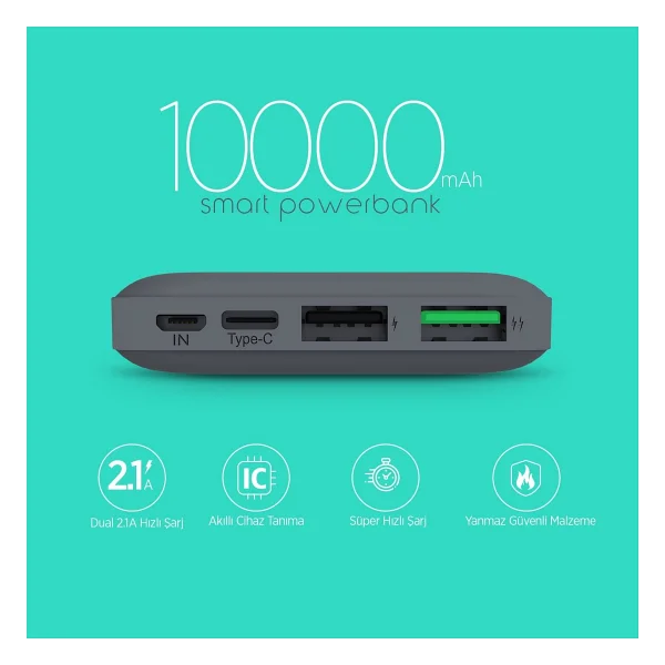 Polosmart Psm71 10000 mAh Hızlı Şarj Powerbank - Görsel 3