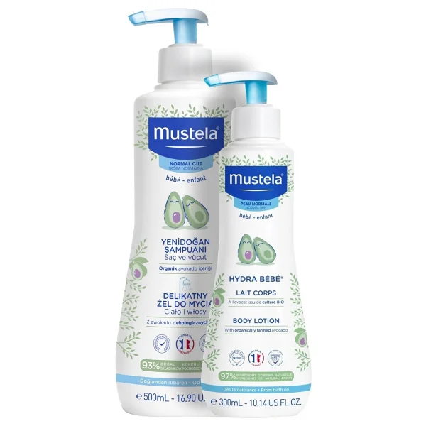 Mustela Gentle Temizleyici Jel 500 Ml Ve Hydra Bebe Nemlendirici Losyon 300 Ml - Hassas Bebek Cilt Bakım Seti - Görsel 2