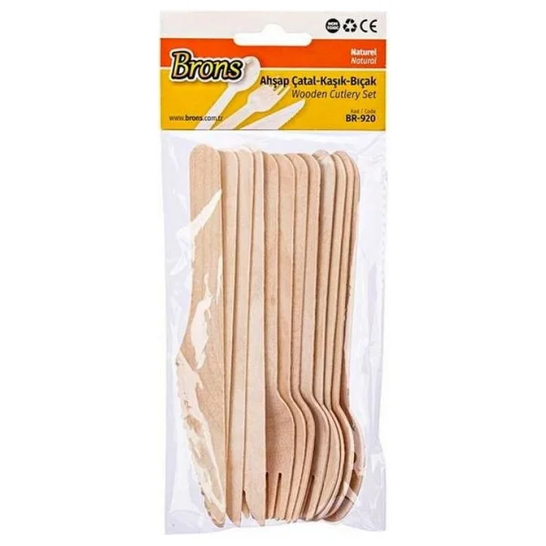 Brons Ahşap Çatal Kaşık Bıçak Naturel 4'er Adet Br-920 - Görsel 2