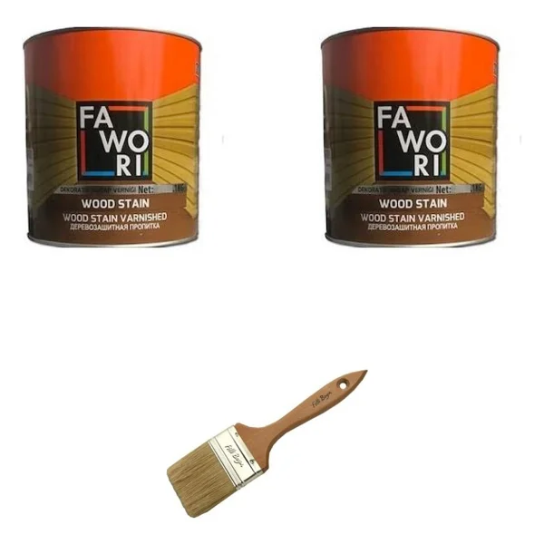 Fawori Dekoratif Vernikli Ahşap Koruyucu 2,5 Litre 2 Adet + Fırça - 2.5 Lt - Teak - Görsel 7