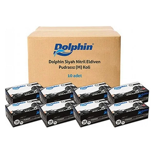 Dolphin Siyah Nitril Eldiven Pudrasız Ekstra Kalın (M) 10 Pk X 100adet - Görsel 2