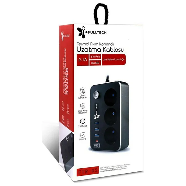 Fulltech Ftr-02 Usb'li Kablosuz 2 M 3'lü Akım Korumalı Priz - Görsel 3