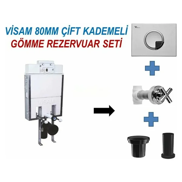 Visam Gömme Rezervuar Slim 80 Asma Klozet Için +Kumanda Paneli - Beyaz - Görsel 2