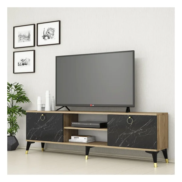Ferniso Mobilya 160 Cm TV Ünitesi Çam-Mermer Desen - Abanoz - Antrasit - Görsel 5