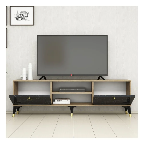 Ferniso Mobilya 160 Cm TV Ünitesi Çam-Mermer Desen - Abanoz - Antrasit - Görsel 3