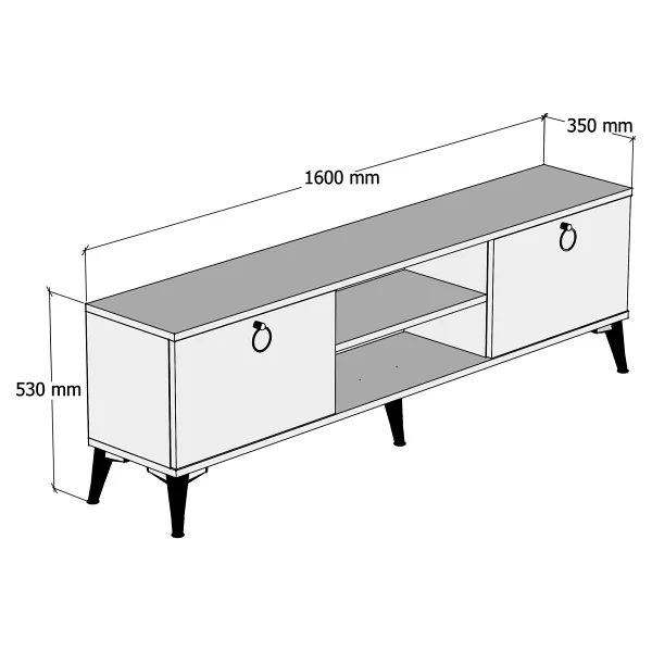 Ferniso Mobilya 160 Cm TV Ünitesi Çam-Mermer Desen - Abanoz - Antrasit - Görsel 4