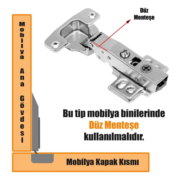 Samet Master Frenli Dolap Kapak Menteşesi Pistonlu Düz Tas Menteşe - Görsel 2