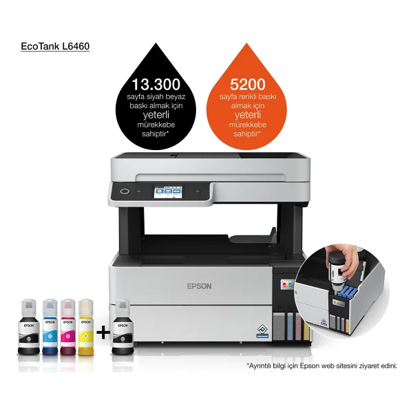 Epson Ecotank L6460 Wi-Fi + Tarayıcı + Fotokopi Renkli Çok Fonksiyonlu Tanklı Mürekkep Püskürtmeli Yazıcı - Görsel 5