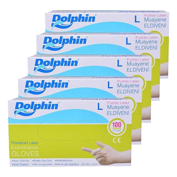 Dolphin Pudralı Lateks Eldiven Beyaz 5 x 100'lü - Görsel 3