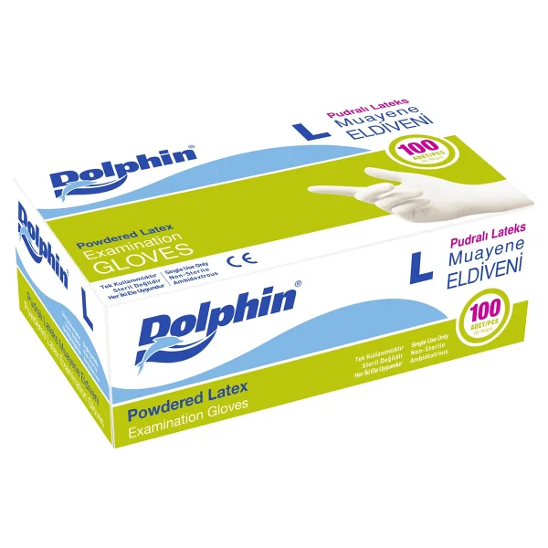 Dolphin Pudralı Lateks Eldiven Beyaz 5 x 100'lü - Görsel 2