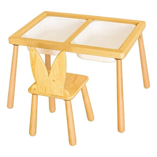 Wood & Joy Doğal Ahşap Duyusal Çocuk Aktivite Masası Oyun Masası ve Çocuk Çalışma Masası 2 Sandalye Seti - Sarı - Görsel 8