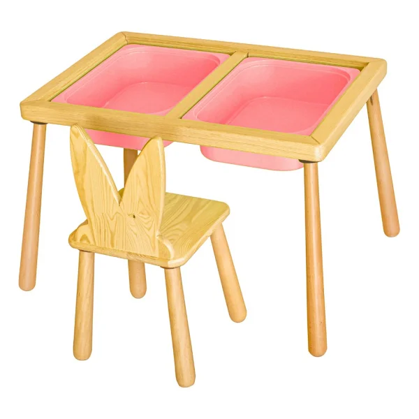 Wood & Joy Doğal Ahşap Duyusal Çocuk Aktivite Masası Oyun Masası ve Çocuk Çalışma Masası 2 Sandalye Seti - Sarı - Görsel 9