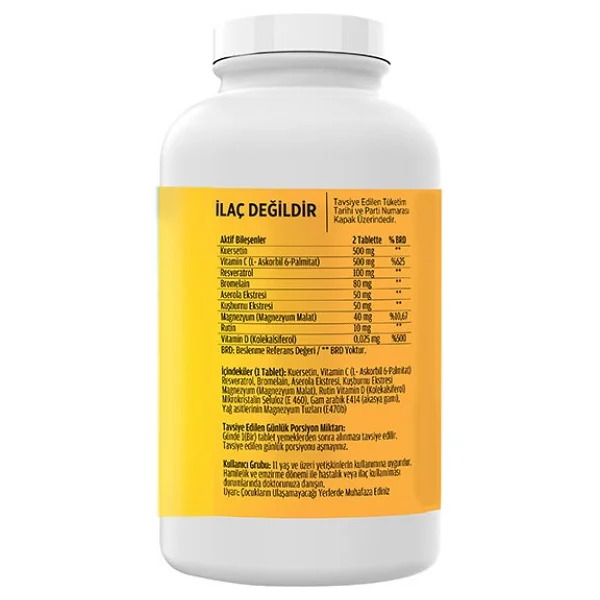 Flx Quercetin Ester C Resveratrol Ve Bromelain 180 Tablet 2'li - Görsel 3