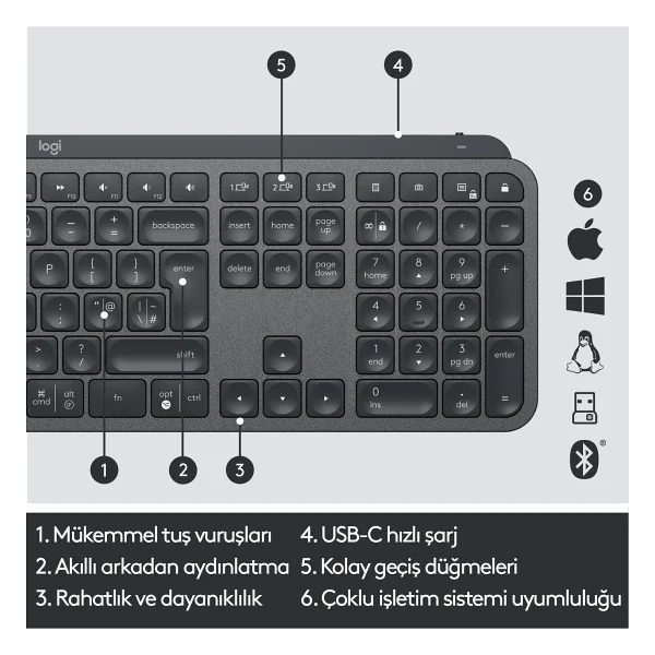 Logitech Mx Keys 920-010087 Q Kablosuz Klavye - Görsel 6
