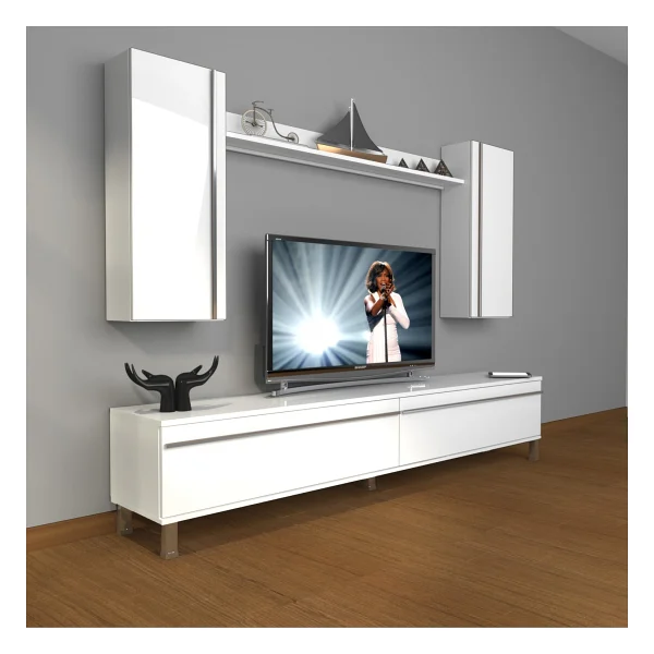 Decoraktiv Eko 5d Mdf Std Krom Ayaklı TV Ünitesi TV Sehpası Beyaz Siyah - Beyaz - Siyah - Görsel 4