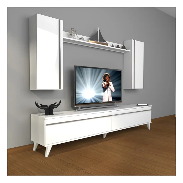 Decoraktiv Eko 5d Mdf Std Retro TV Ünitesi TV Sehpası Parlak Beyaz - Görsel 6