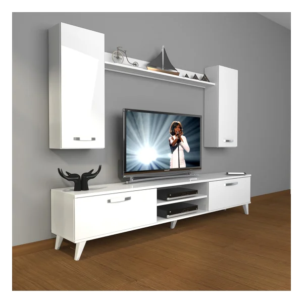 Decoraktiv Eko 5d Slm DVD Retro TV Ünitesi TV Sehpası Beyaz Ceviz - Beyaz - Ceviz - Görsel 4