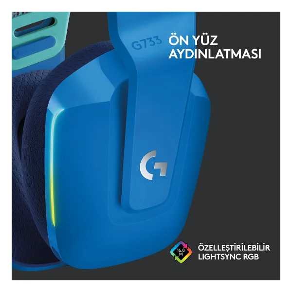 Logitech G733 Lightspeed Mavi RGB 7.1 Kablosuz Kulak Üstü Oyuncu Kulaklığı - Görsel 4