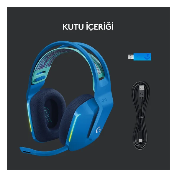 Logitech G733 Lightspeed Mavi RGB 7.1 Kablosuz Kulak Üstü Oyuncu Kulaklığı - Görsel 6